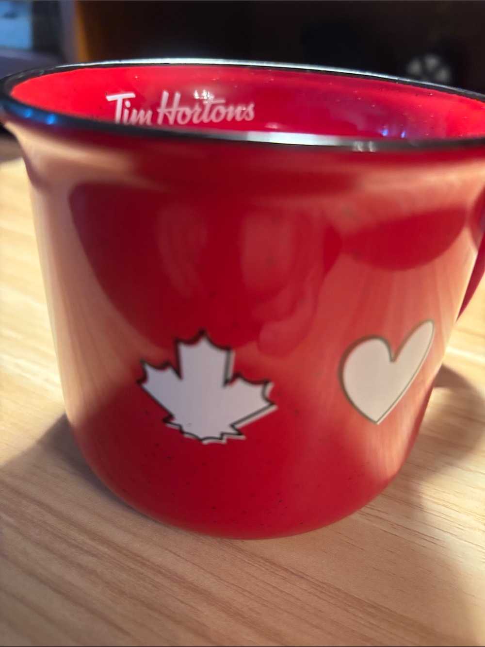 Tim Hortons Red Ceramic Mug with Maple Heart Icons - Picture 4 of 9